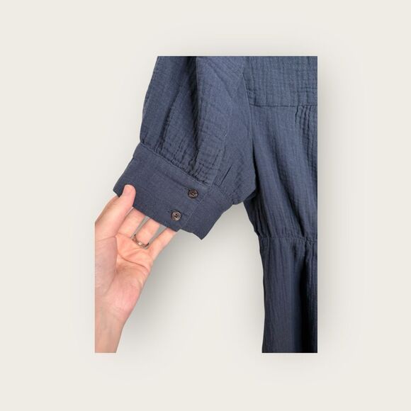 Madewell Lightspun Tiered Button Front Midi Dress Navy Size 8 - Picture 5 of 7